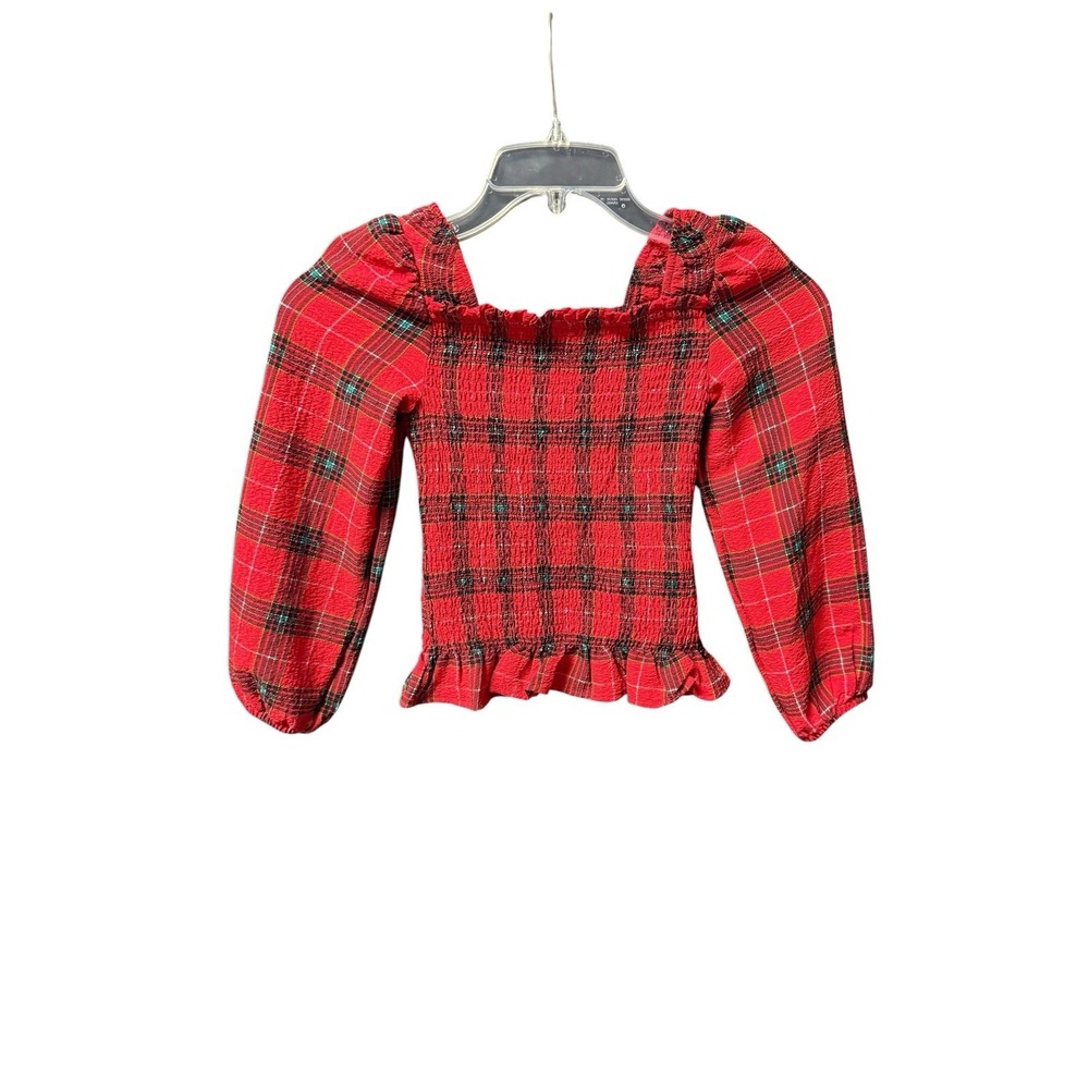 Girls Sz 6/6X Red‎ Tartan Plaid Smocked Top Holiday Christmas Prep